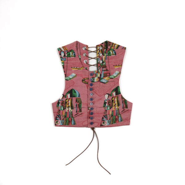Cropped Lace-Back Waistcoat in Pink Babushka Print Upholstery - Image 4