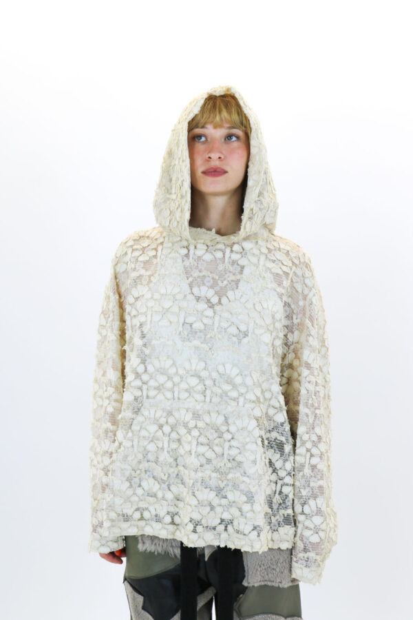 Lace Open-back Hoodie with Wool Appliqué