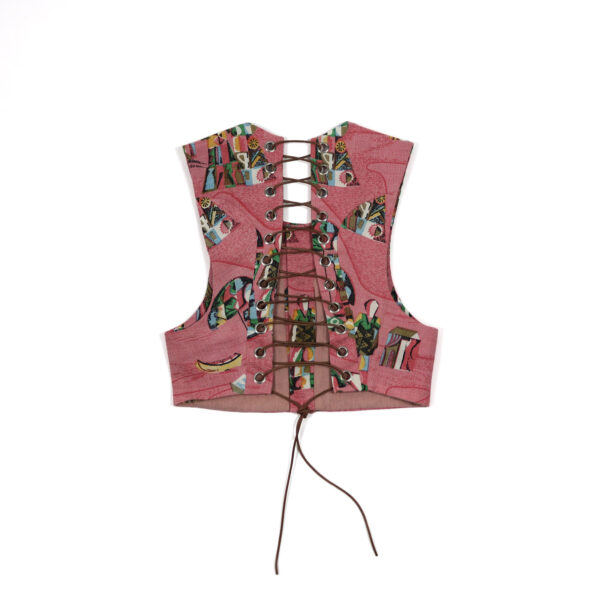 Cropped Lace-Back Waistcoat in Pink Babushka Print Upholstery - Image 3