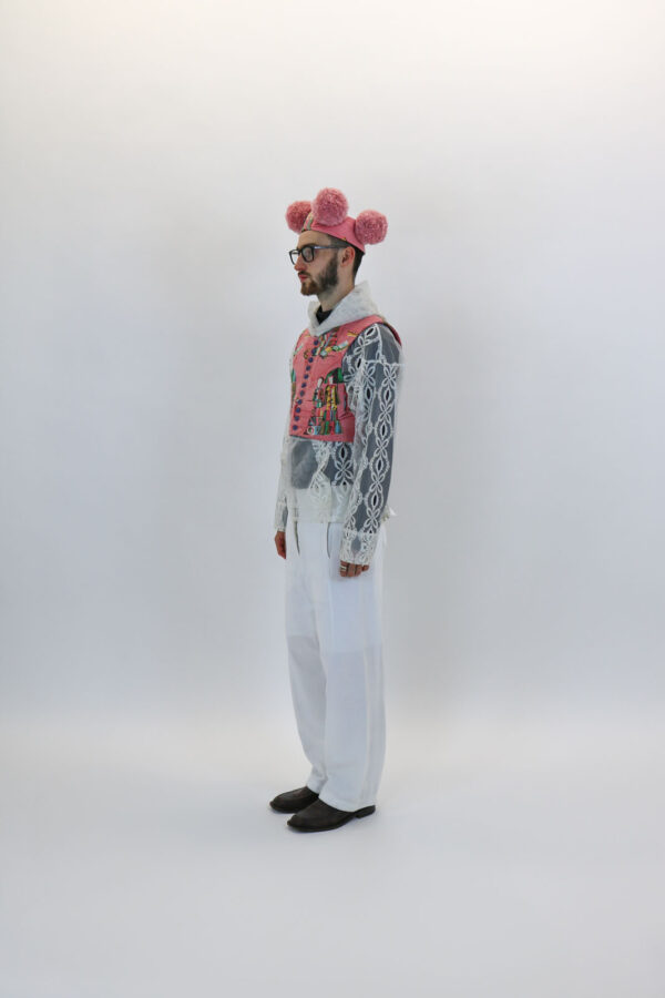 Cropped Lace-Back Waistcoat in Pink Babushka Print Upholstery - Image 2