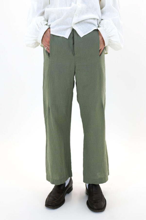 Khaki Linen Tailored Trouser - Image 9