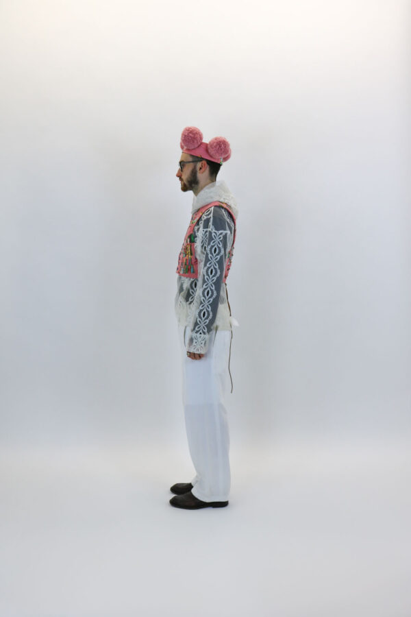 Cropped Lace-Back Waistcoat in Pink Babushka Print Upholstery - Image 8