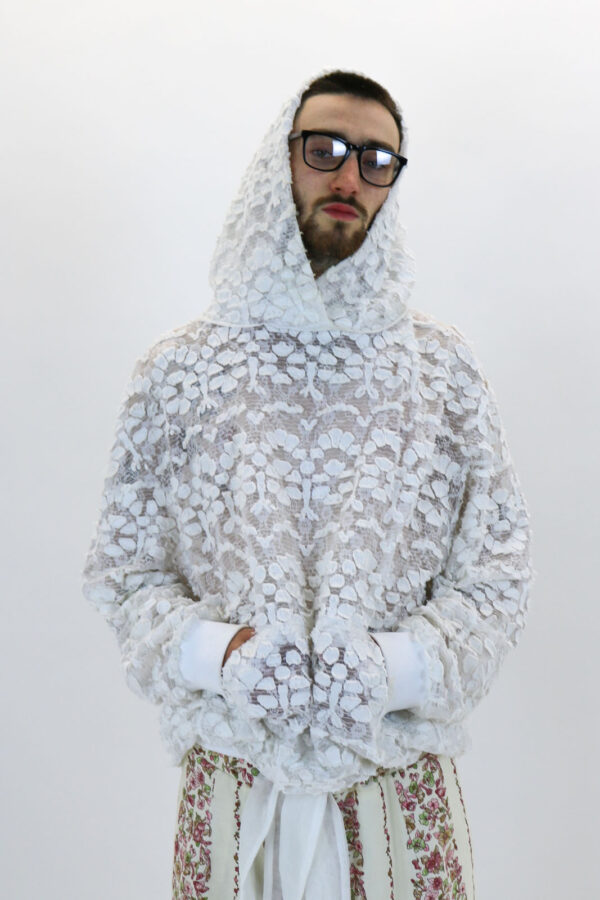 Lace Hoodie With Wool Appliqué - Image 8